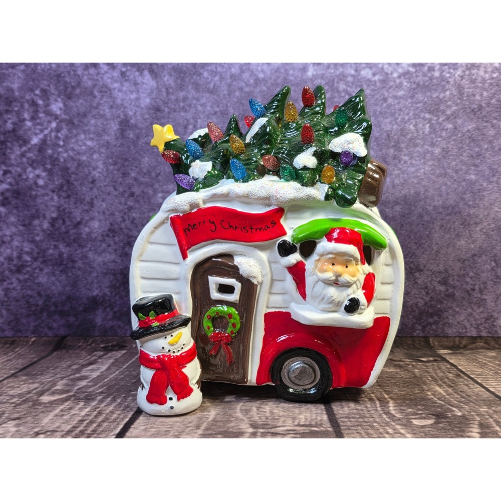 Christmas Camper LED Light Up Ceramic Decor Santa Snowman Tree Retro Trailer 8in